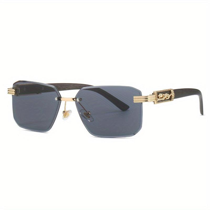 Gradient Lens Rimless Sunglasses Metal Leopard Engraved Temple Glasses UV400