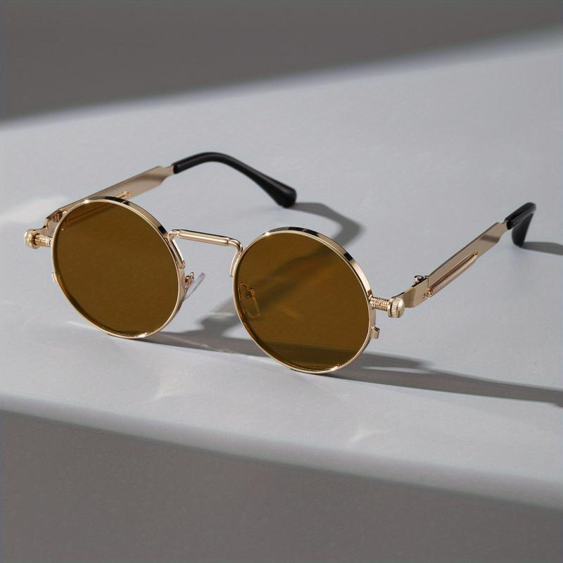 Y2K Steampunk Sunglasses Round Metal Spring Temple Glasses UV400