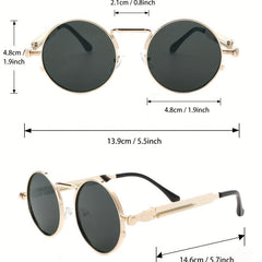 Y2K Steampunk Sunglasses Round Metal Spring Temple Glasses UV400