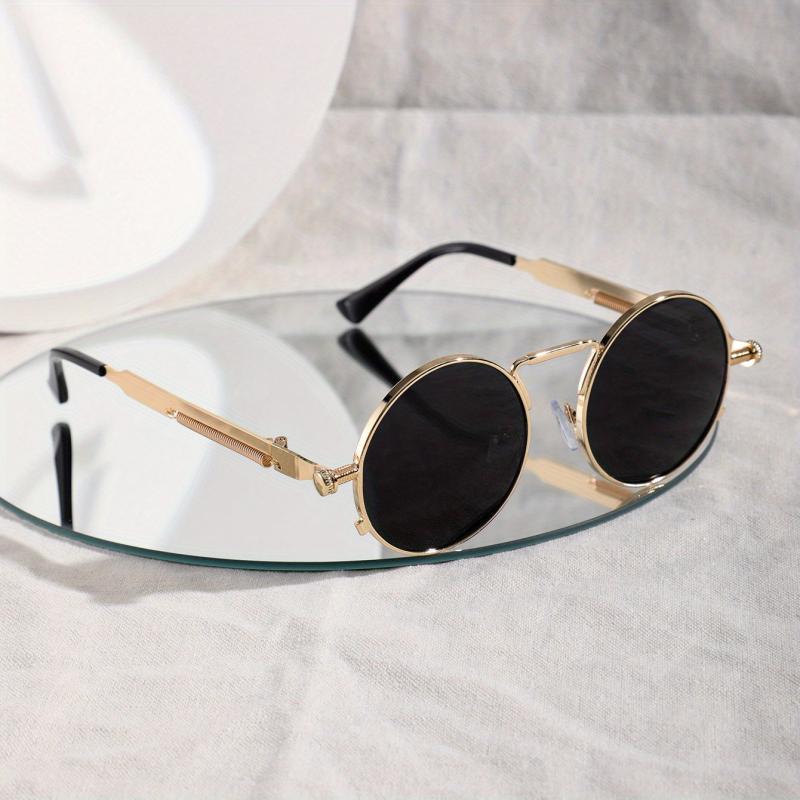Y2K Steampunk Sunglasses Round Metal Spring Temple Glasses UV400