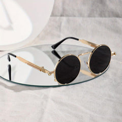 Y2K Steampunk Sunglasses Round Metal Spring Temple Glasses UV400