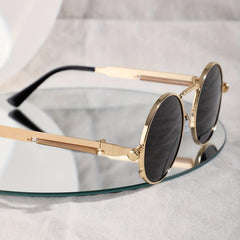 Y2K Steampunk Sunglasses Round Metal Spring Temple Glasses UV400