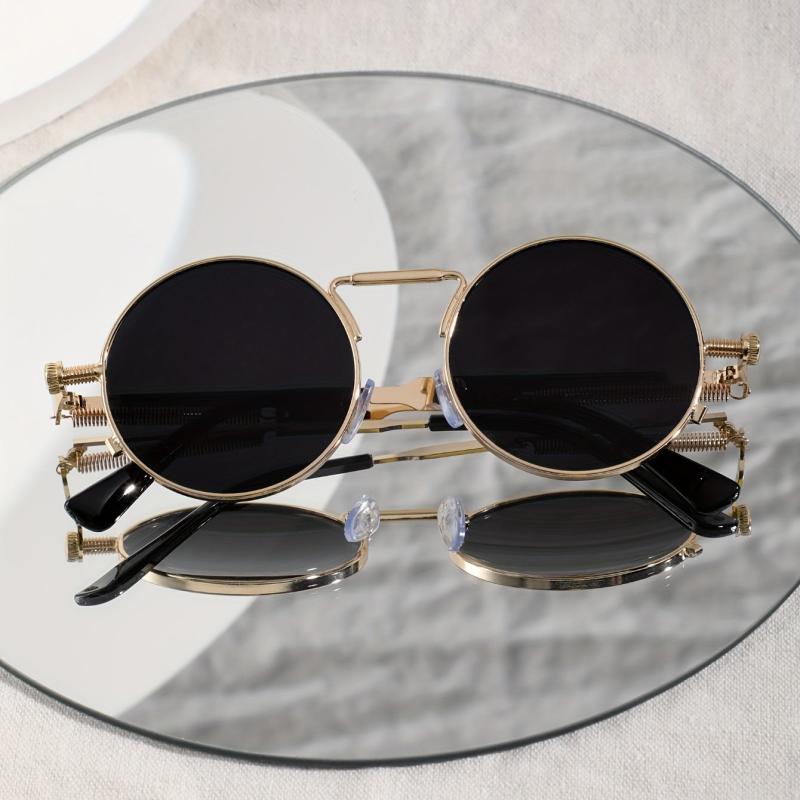 Y2K Steampunk Sunglasses Round Metal Spring Temple Glasses UV400