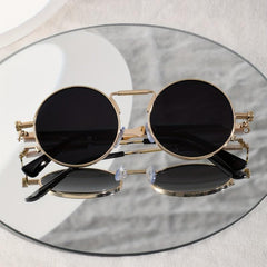 Y2K Steampunk Sunglasses Round Metal Spring Temple Glasses UV400