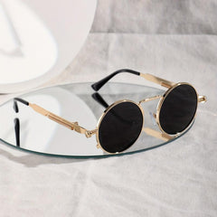Y2K Steampunk Sunglasses Round Metal Spring Temple Glasses UV400