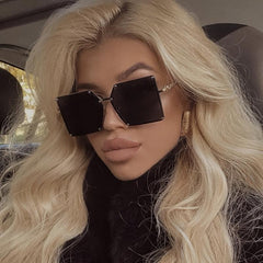 Vintage Oversized Rectangle Sunglasses Women Sun Protection Tinted Lenses