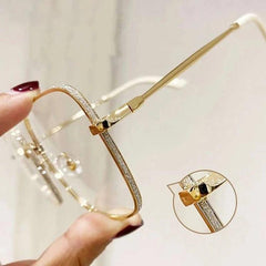 Square Anti Light Glasses Rhinestone Decor Metal Frame