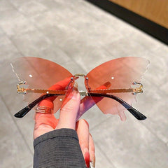 Oversized Rimless Butterfly Sunglasses Gradient UV400