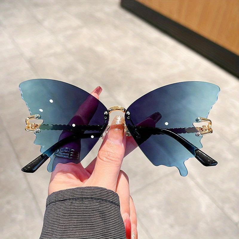 Oversized Rimless Butterfly Sunglasses Gradient UV400