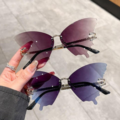 Oversized Rimless Butterfly Sunglasses Gradient UV400