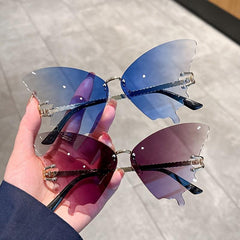 Oversized Rimless Butterfly Sunglasses Gradient UV400