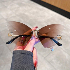 Oversized Rimless Butterfly Sunglasses Gradient UV400