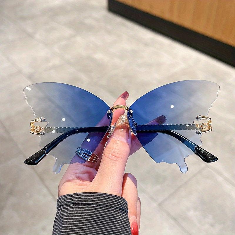 Oversized Rimless Butterfly Sunglasses Gradient UV400