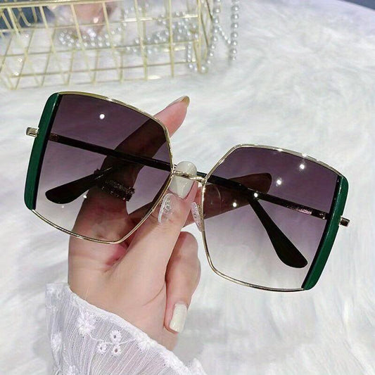 Oversized Square Polarized Sunglasses Vintage Metal Frame UV400
