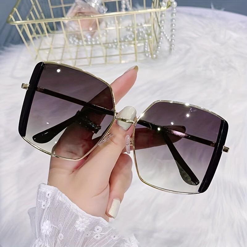 Oversized Square Polarized Sunglasses Vintage Metal Frame UV400