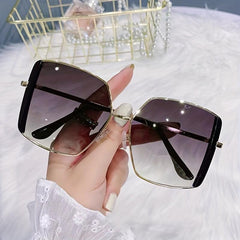 Oversized Square Polarized Sunglasses Vintage Metal Frame UV400