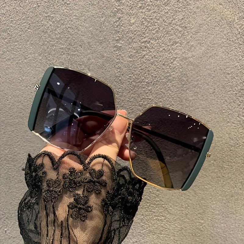 Oversized Square Polarized Sunglasses Vintage Metal Frame UV400
