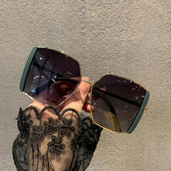 Oversized Square Polarized Sunglasses Vintage Metal Frame UV400