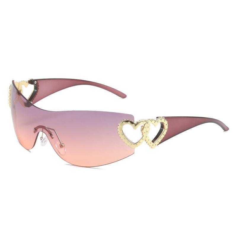 Heart Eye Sunglasses Wrap Around Glasses Y2K Gradient Shades