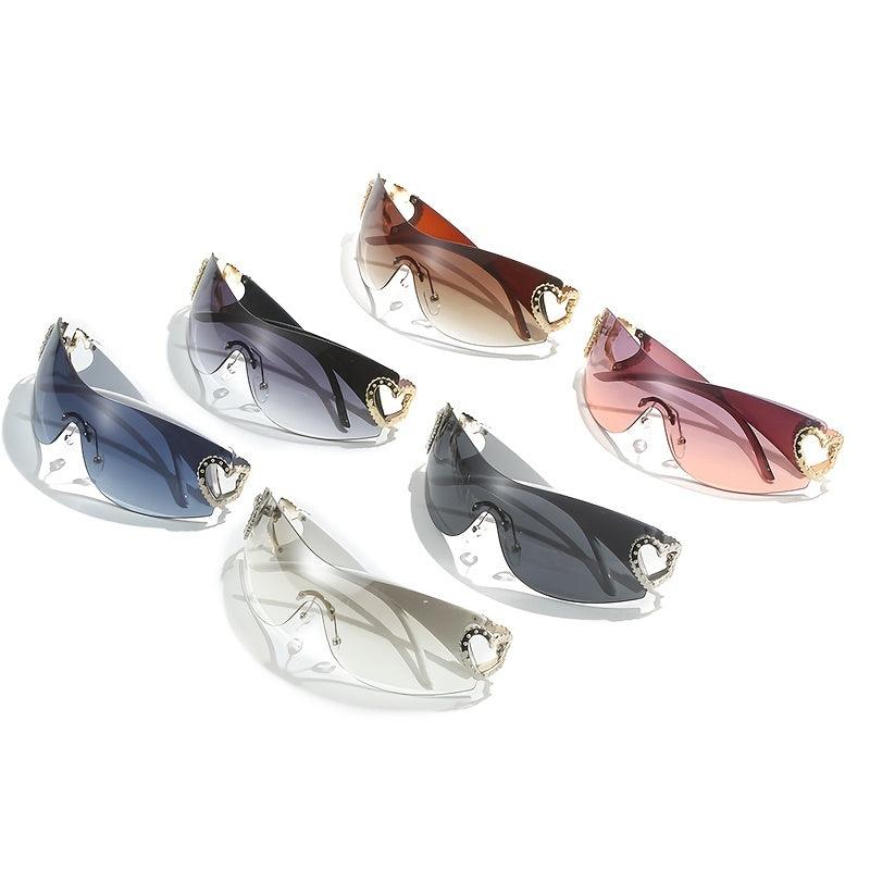 Heart Eye Sunglasses Wrap Around Glasses Y2K Gradient Shades