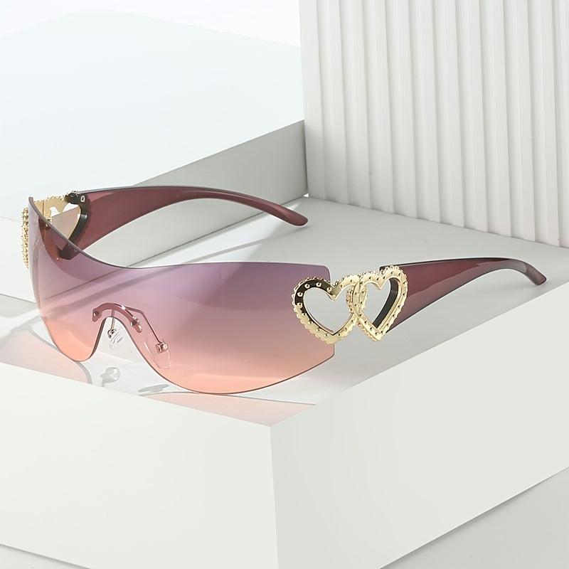 Heart Eye Sunglasses Wrap Around Glasses Y2K Gradient Shades