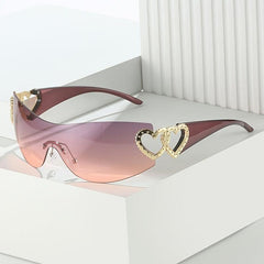 Heart Eye Sunglasses Wrap Around Glasses Y2K Gradient Shades