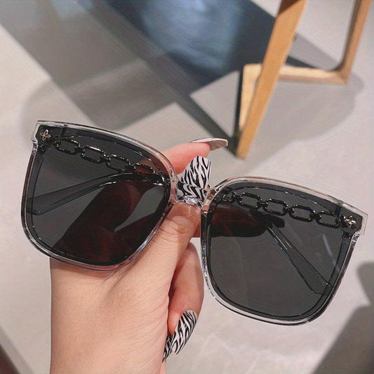 Oversized Square Frame Sunglasses Vintage Chain Temple Outdoor Glasses UV400