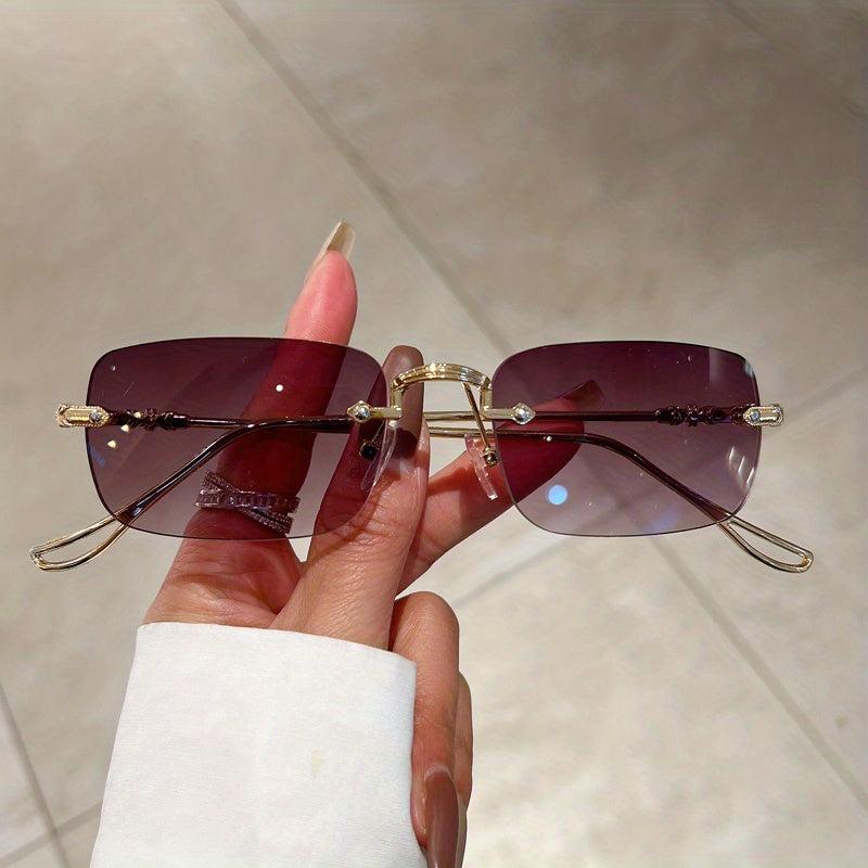 Tinted Lens Sunglasses Metal Temple Rimless UV400