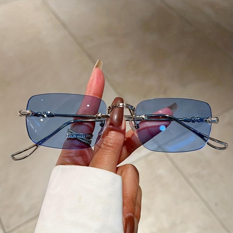 Tinted Lens Sunglasses Metal Temple Rimless UV400