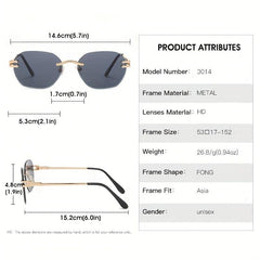 Rimless Sunglasses For Women Men Casual Gradient UV400