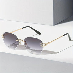 Rimless Sunglasses For Women Men Casual Gradient UV400