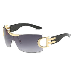 Y2K Shield Rimless Wrap Around Sunglasses for Women