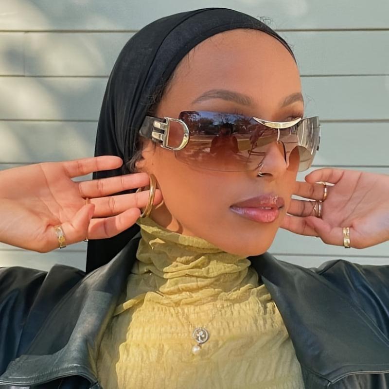 Y2K Shield Rimless Wrap Around Sunglasses for Women