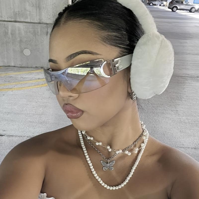 Y2K Shield Rimless Wrap Around Sunglasses for Women