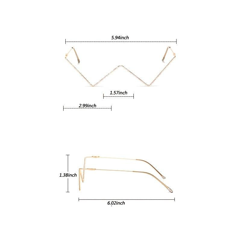 Rhinestone V Half Frame Glasses, Party Accessory