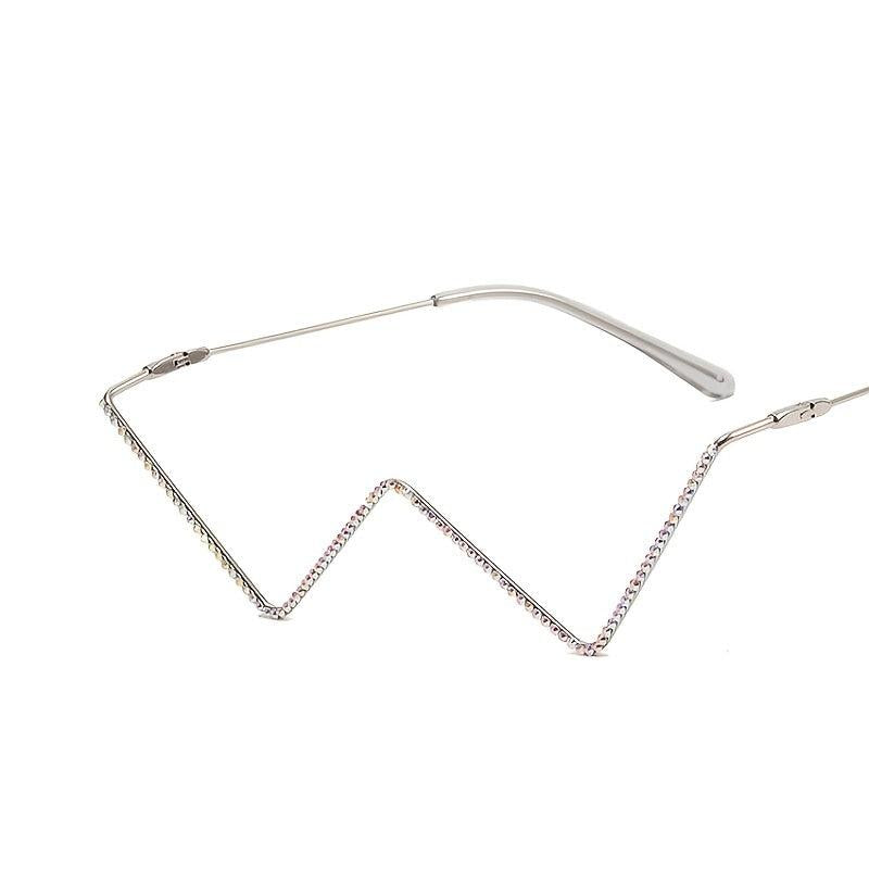 Rhinestone V Half Frame Glasses, Party Accessory