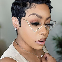 Rhinestone V Half Frame Glasses, Party Accessory
