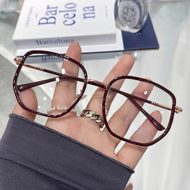 Rectangle Clear Lens Glasses Thin Metal Temple Eyewear