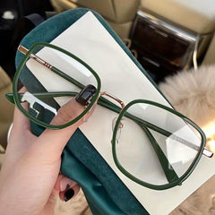 Rectangle Clear Lens Glasses Thin Metal Temple Eyewear