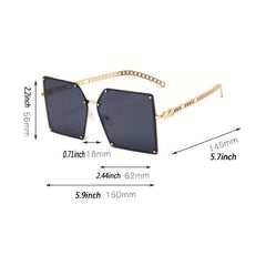 Oversized Square Metal Frame Sunglasses Gradient Lens Chain Temple Glasses UV400