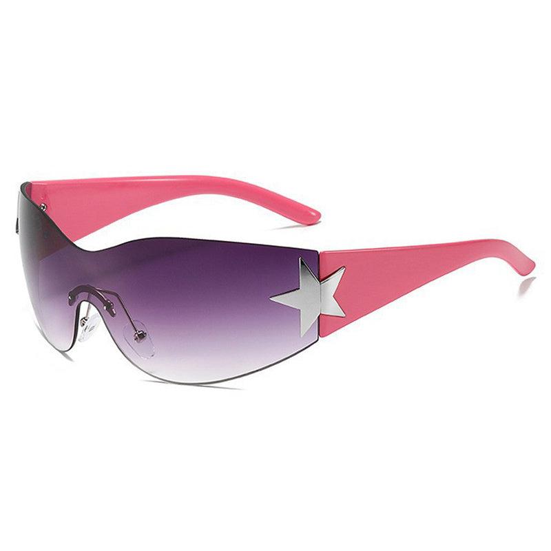 Y2K Rimless Sunglasses Gradient Lens Vintage Wrap Around Futuristic Eyewear