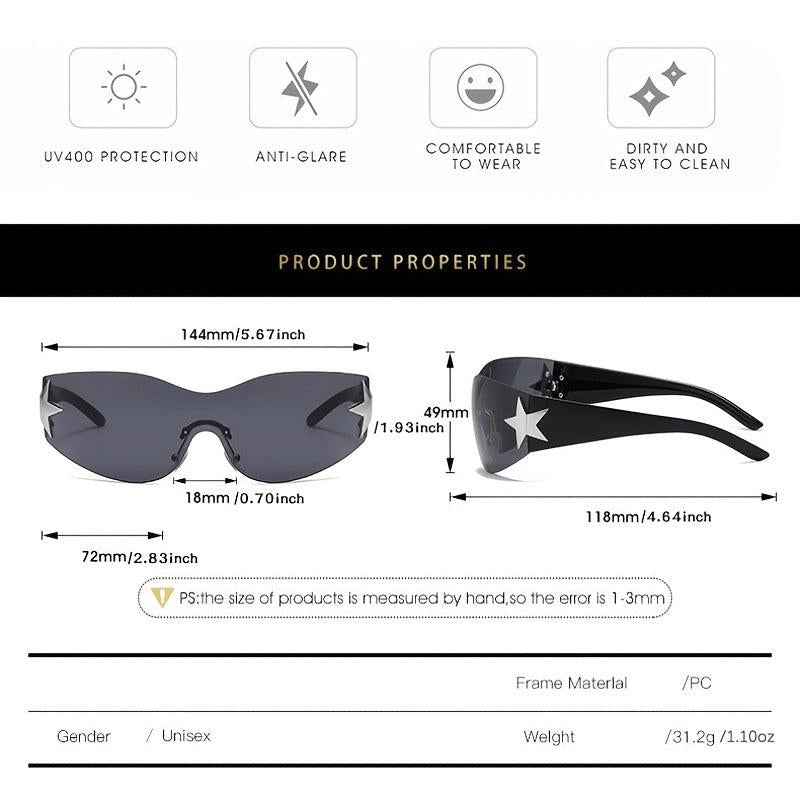 Y2K Rimless Sunglasses Gradient Lens Vintage Wrap Around Futuristic Eyewear