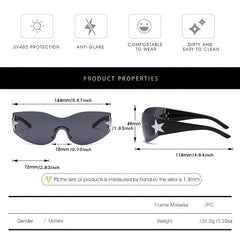 Y2K Rimless Sunglasses Gradient Lens Vintage Wrap Around Futuristic Eyewear