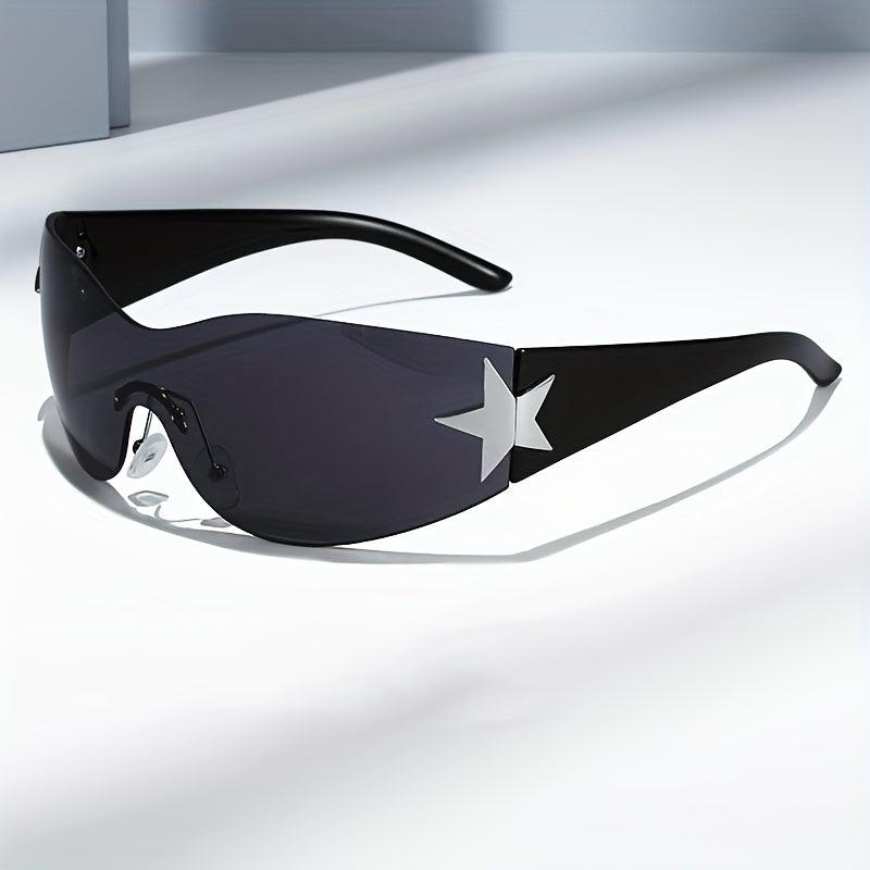 Y2K Rimless Sunglasses Gradient Lens Vintage Wrap Around Futuristic Eyewear