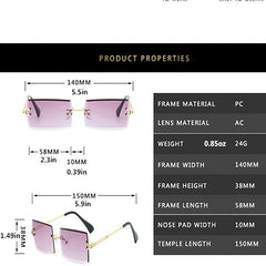 Vintage Rimless Rectangle Sunglasses Tinted Lens Metal Frameless Glasses