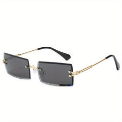 Vintage Rimless Rectangle Sunglasses Tinted Lens Metal Frameless Glasses
