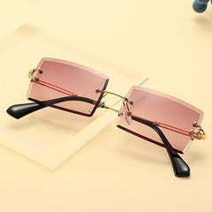 Vintage Rimless Rectangle Sunglasses Tinted Lens Metal Frameless Glasses