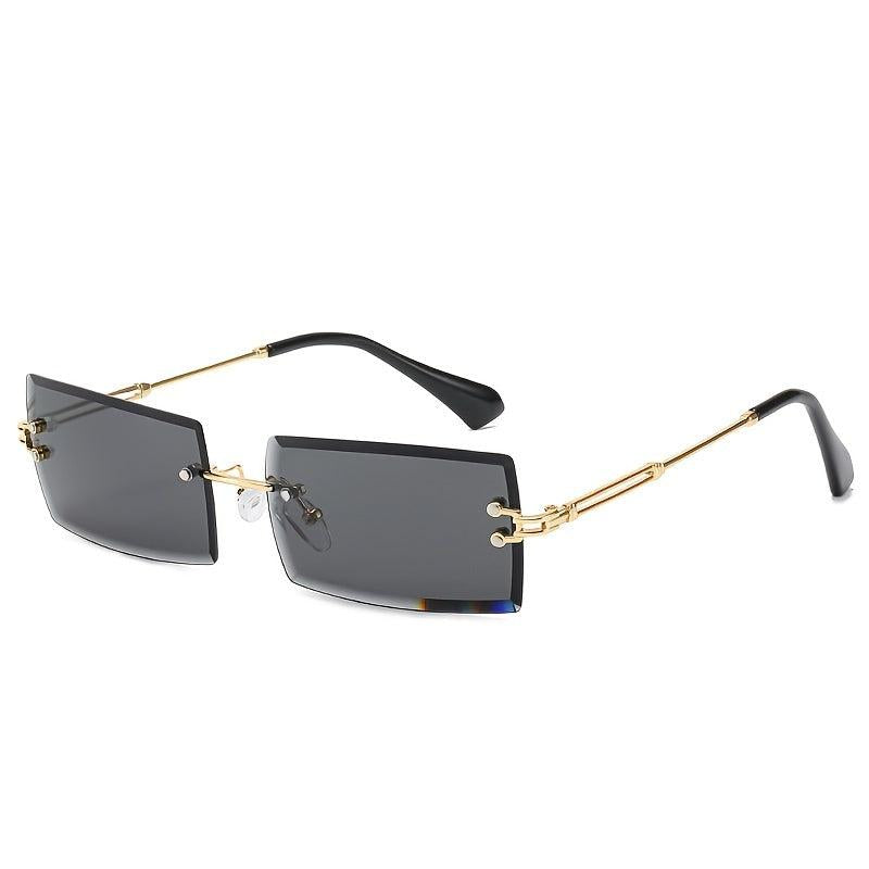 Vintage Rimless Rectangle Sunglasses Tinted Lens Metal Frameless Glasses