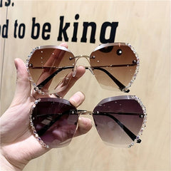 Rhinestone Oversized Rimless Sunglasses Gradient Metal Glasses