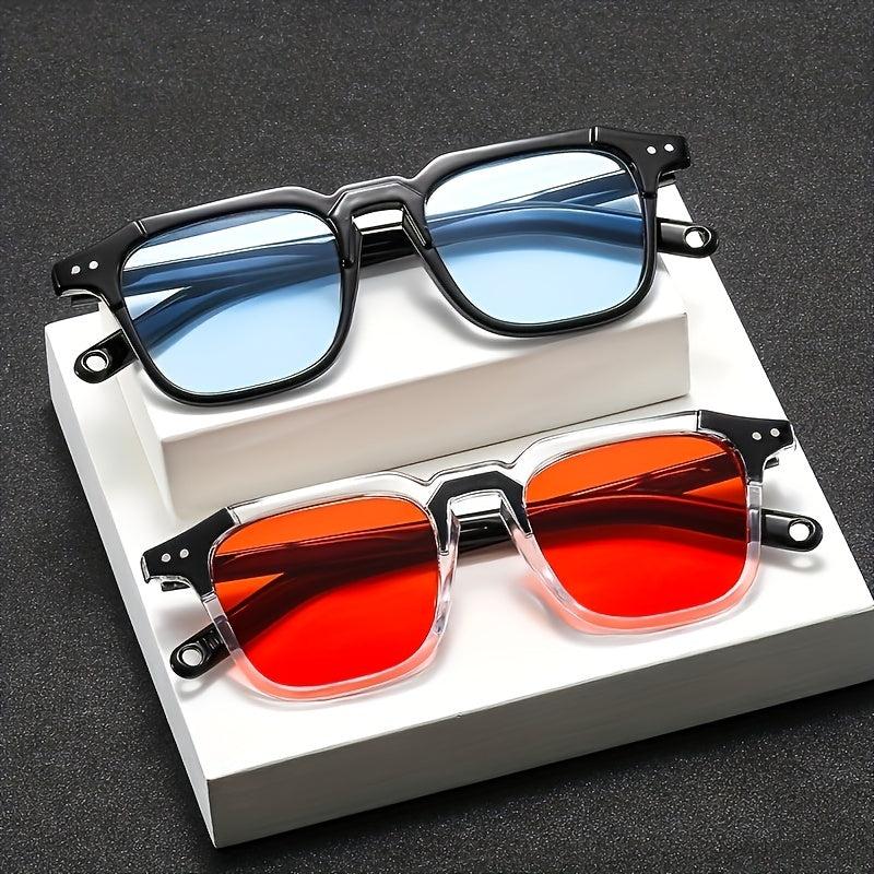 Square Tinted Sunglasses UV400 Rivet Decor Glasses